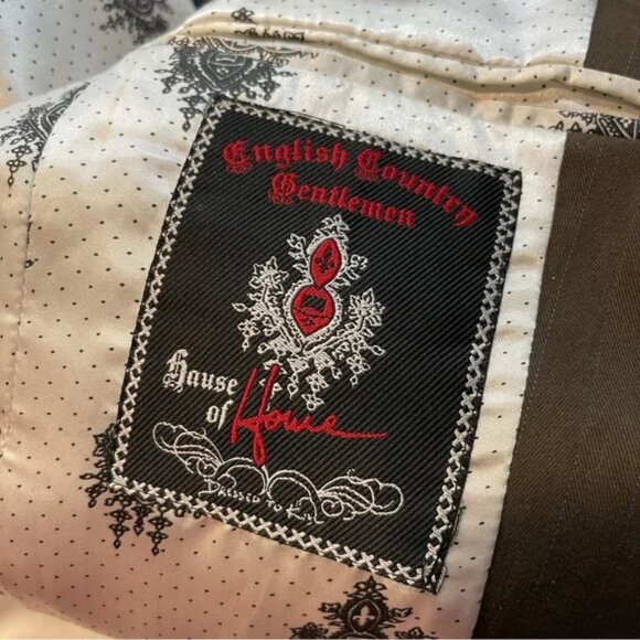 Hause of Howe Blazer Men’s Jacket Taupe Olive/Brown Pinstripe Goth Punk, Size 38 - Picture 9 of 13